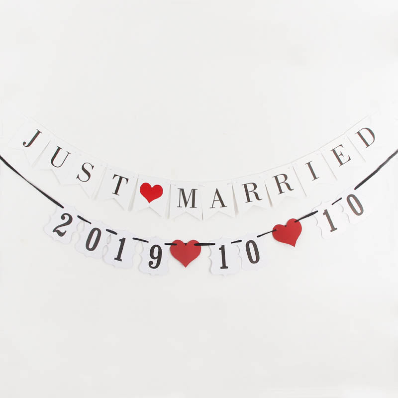 Custom Wedding Date Celebration Anniversary Just Married Script Phrase Letter Garland