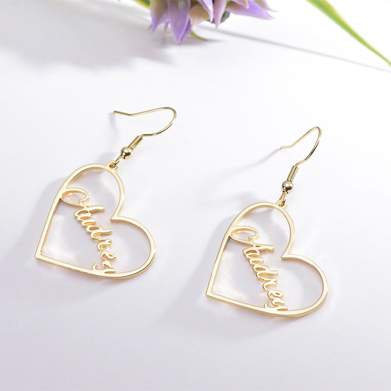 Customized Name Earrings Personalized Crooked Heart-shaped Earrings