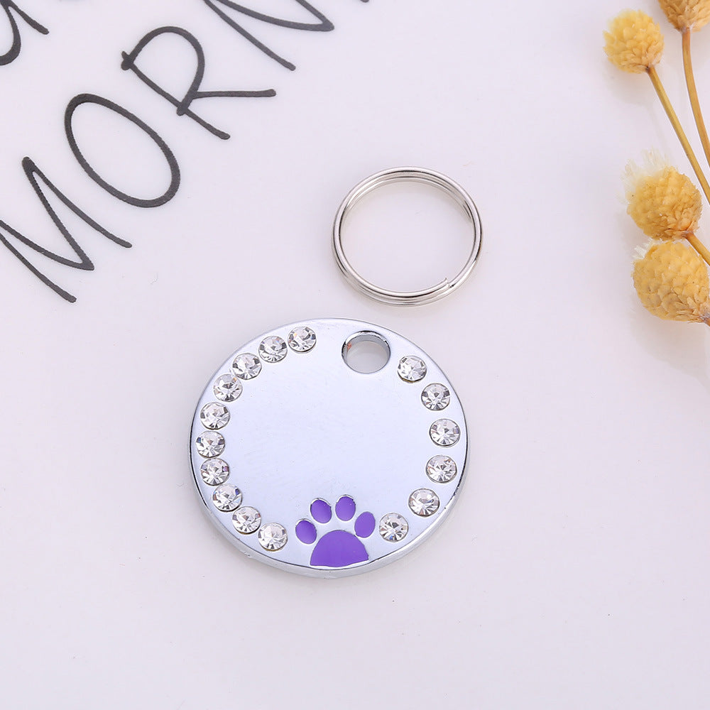 Custom Zircons Drip Oil Paw Dog Tag Personalized Fashionable Pet Tag