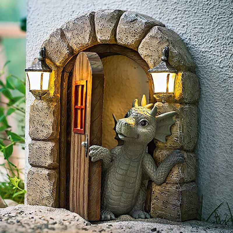 Dragon Garden Statues Resin Window Shape Wall Sculpture