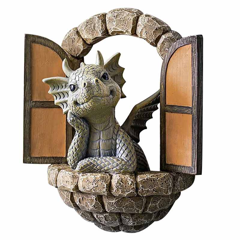 Dragon Garden Statues Resin Window Shape Wall Sculpture