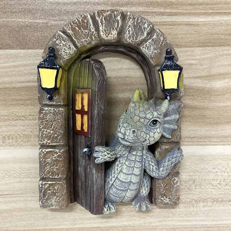 Dragon Garden Statues Resin Window Shape Wall Sculpture