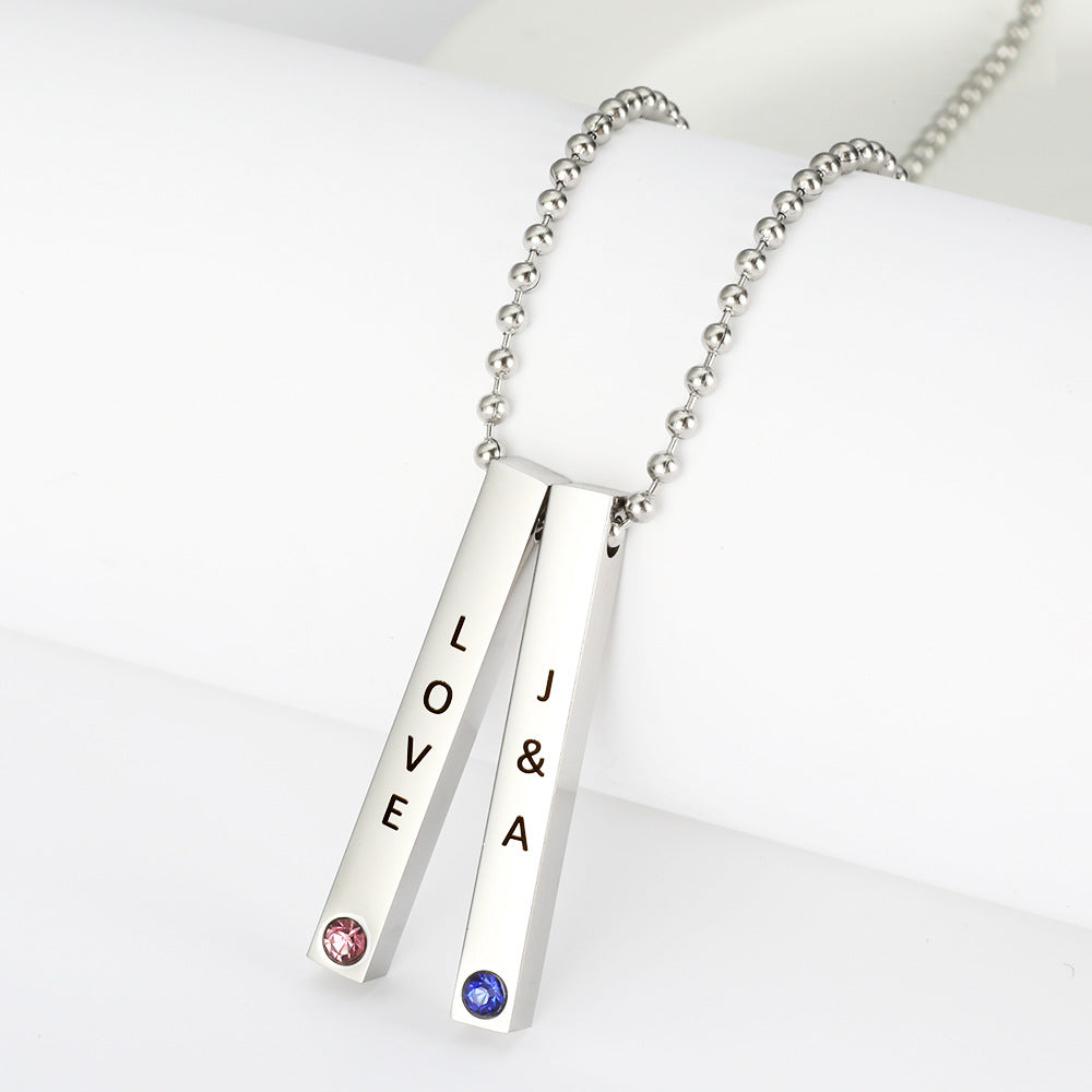 Two Vertical Bars Necklace with Birthstones Custom Birthstone Bar Necklace