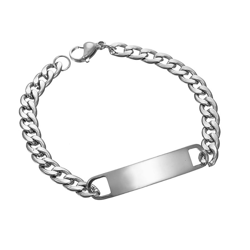 Custom Gold Name Bracelet Curb Chain ID Bracelet Free Engraving Bar Bracelet