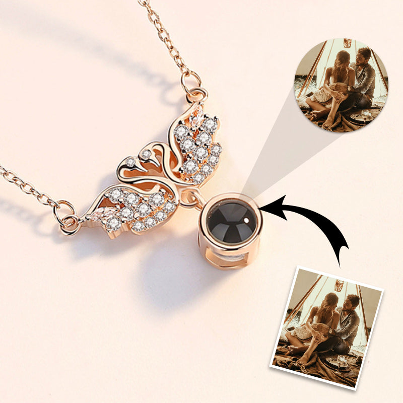 Double Swan Projection Photo Necklace Personalized Memorial Necklace