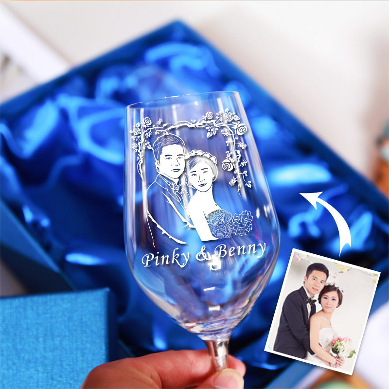 Custom Photo Engraving Lead-free Crystal Glass Personalized Diamond Wine Glass Goblet Set of 2