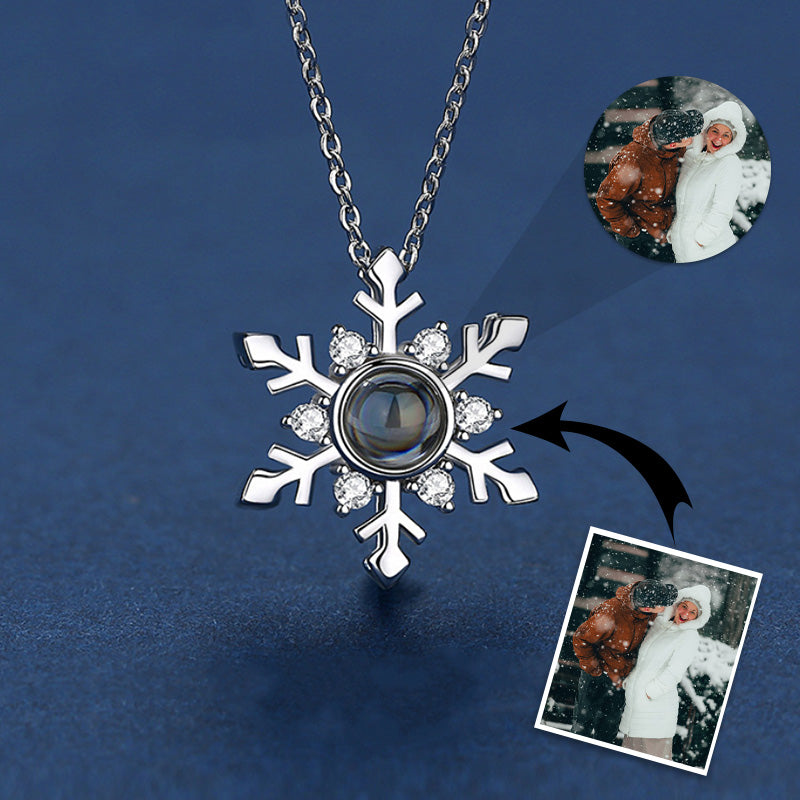Snowflake Custom Photo Projection Necklace Personalized Nano Engraving Necklace
