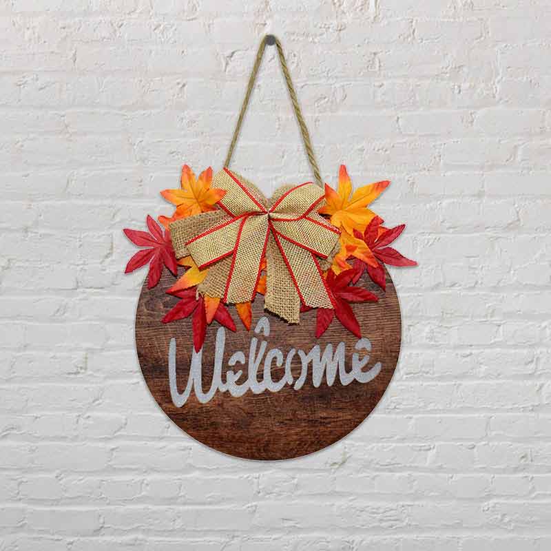Fall Door Hanging Welcome Wooden Sign With Lights