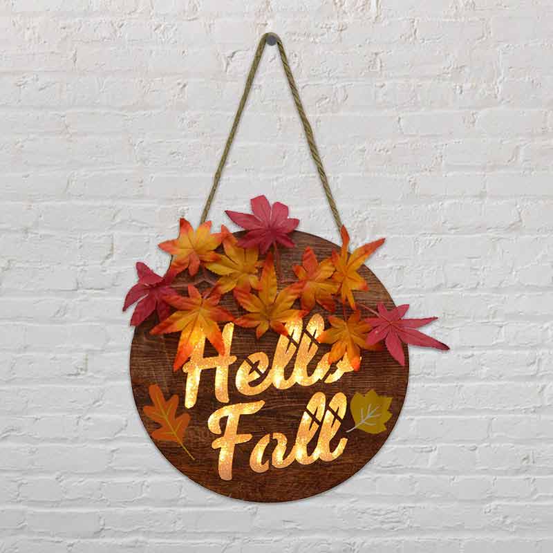 Fall Door Hanging Welcome Wooden Sign With Lights