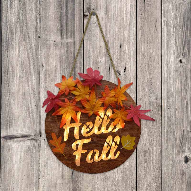 Fall Door Hanging Welcome Wooden Sign With Lights