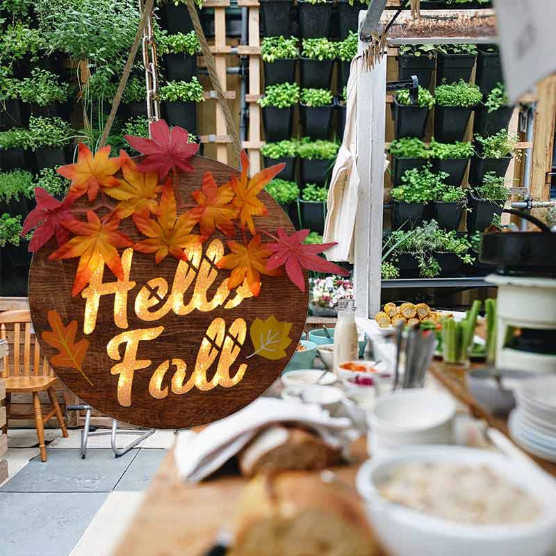 Fall Door Hanging Welcome Wooden Sign With Lights