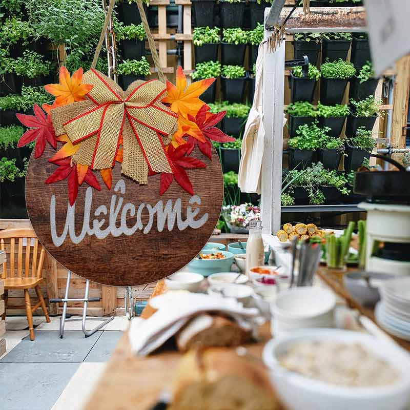 Fall Door Hanging Welcome Wooden Sign With Lights