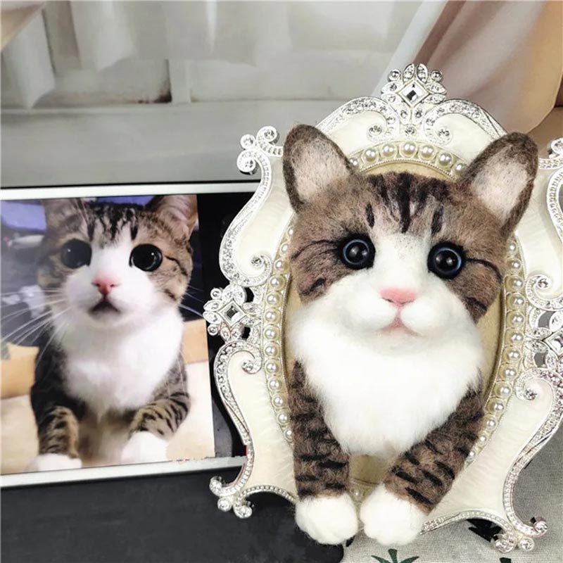 Felt Cat Handmade Realistic Pet Photo Frame Plush Face