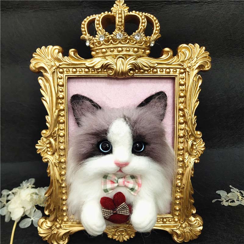 Felt Cat Handmade Realistic Pet Photo Frame Plush Face