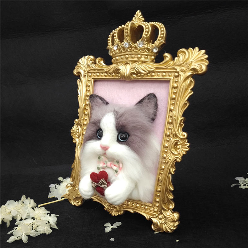 Felt Cat Handmade Realistic Pet Photo Frame Plush Face