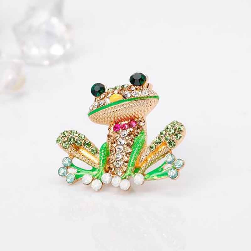 Frog Brooch Cute Oil Drop Enamel Brooch With Cubic Zirconia