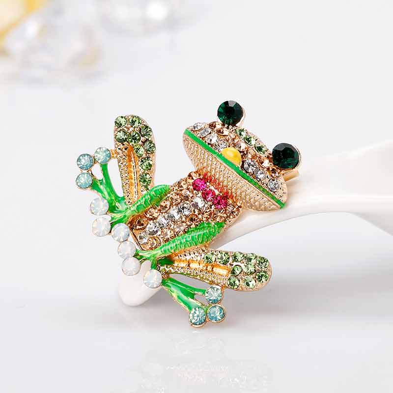 Frog Brooch Cute Oil Drop Enamel Brooch With Cubic Zirconia