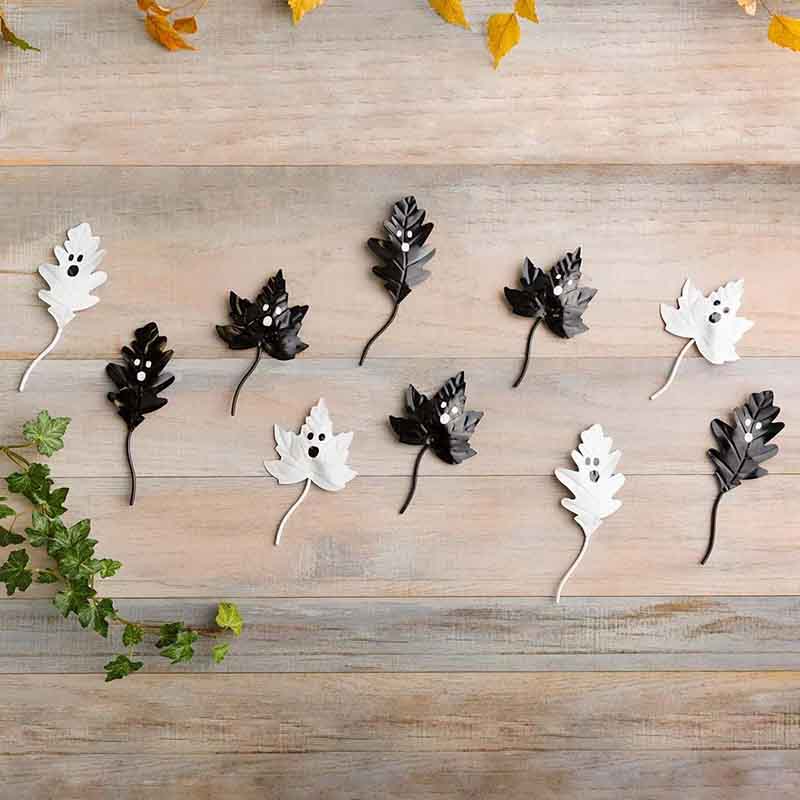 Ghost Leaves Metal Set of 4 Halloween Spooky Tree Leaves