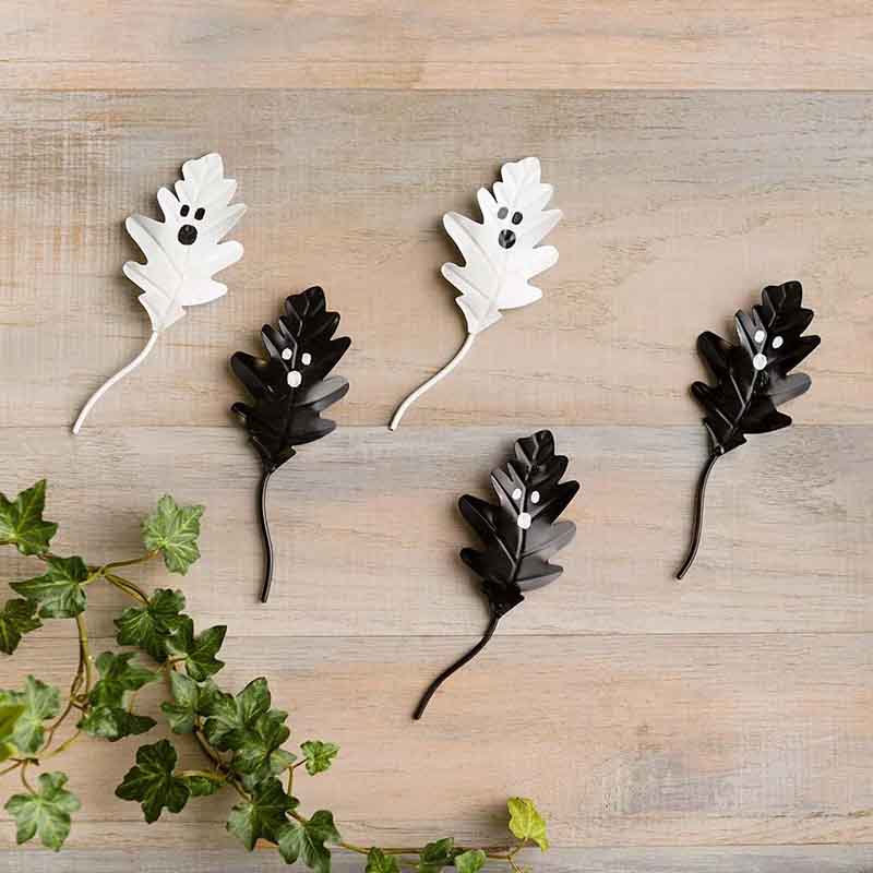 Ghost Leaves Metal Set of 4 Halloween Spooky Tree Leaves