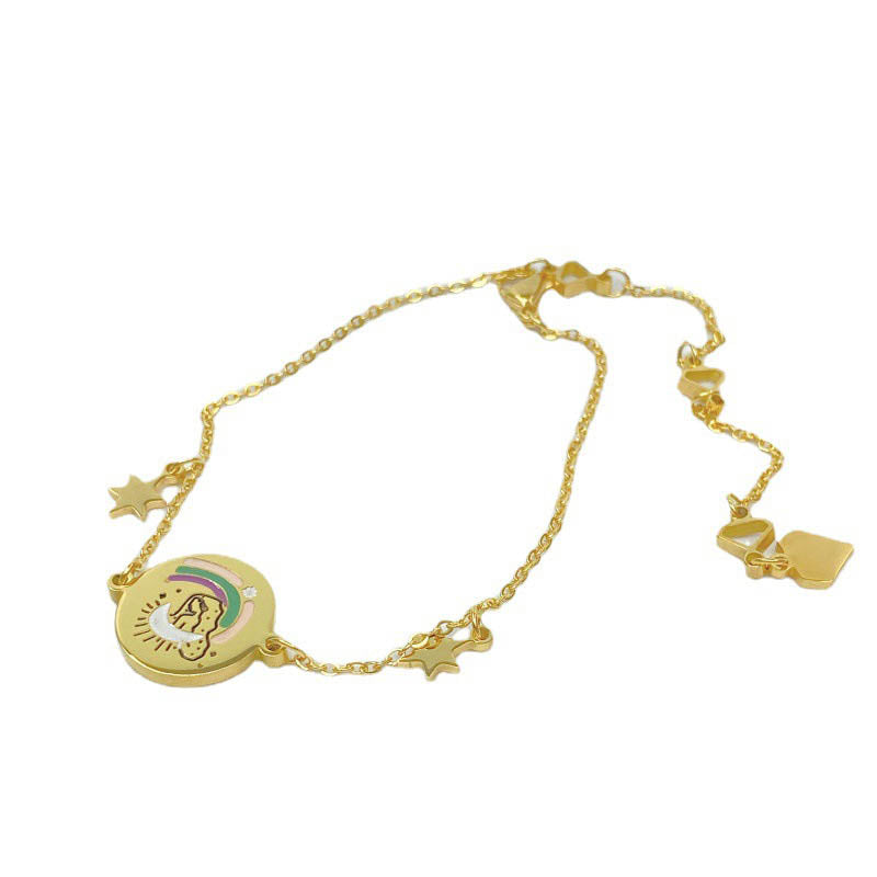 Gold Electroplated Round Tarot Card Deck Charm Bracelet