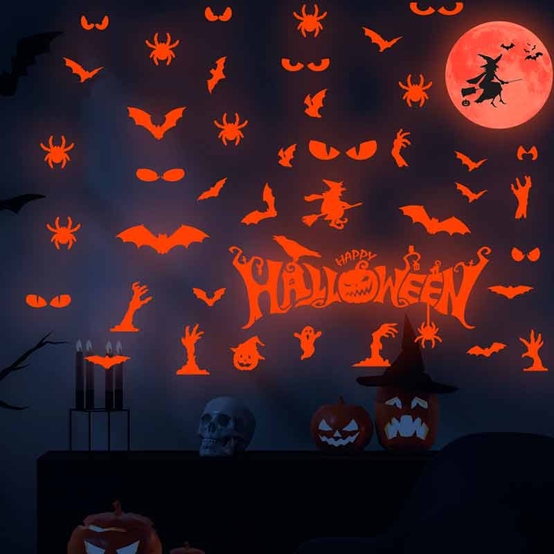 Halloween Decals Glow In The Dark Bat Ghost Wall Sticker