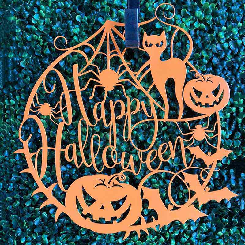 Halloween Door Hanger Spider Web Pumpkin Sign Decor