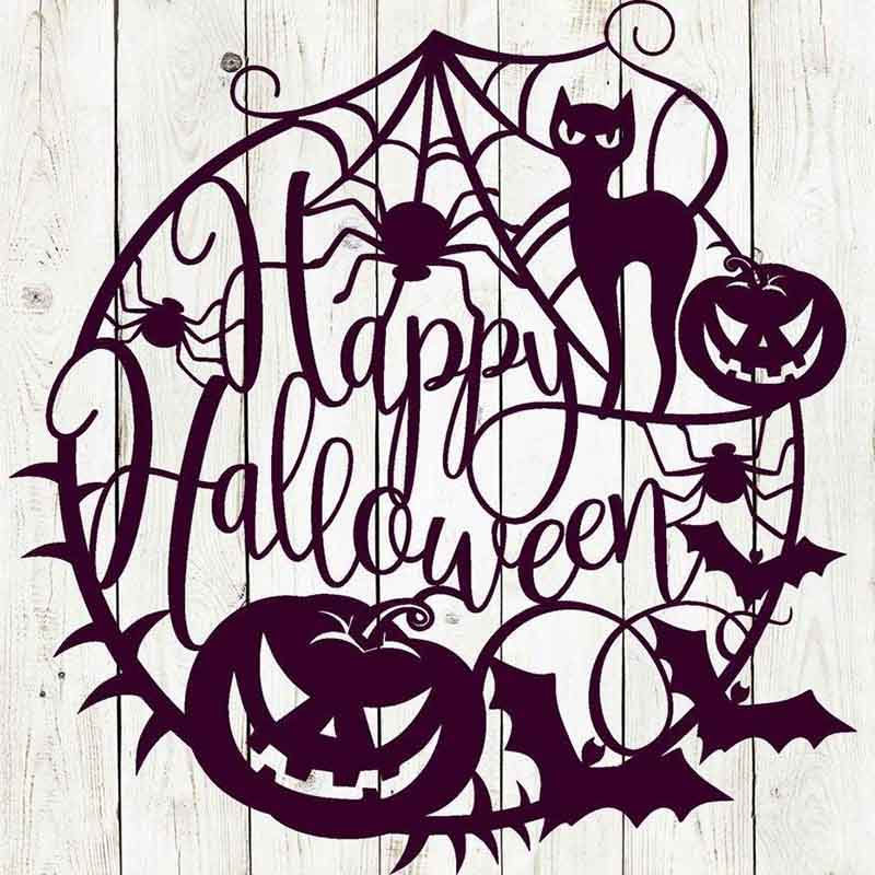 Halloween Door Hanger Spider Web Pumpkin Sign Decor