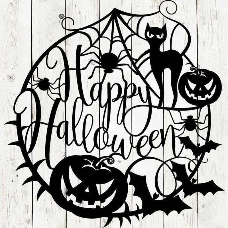 Halloween Door Hanger Spider Web Pumpkin Sign Decor