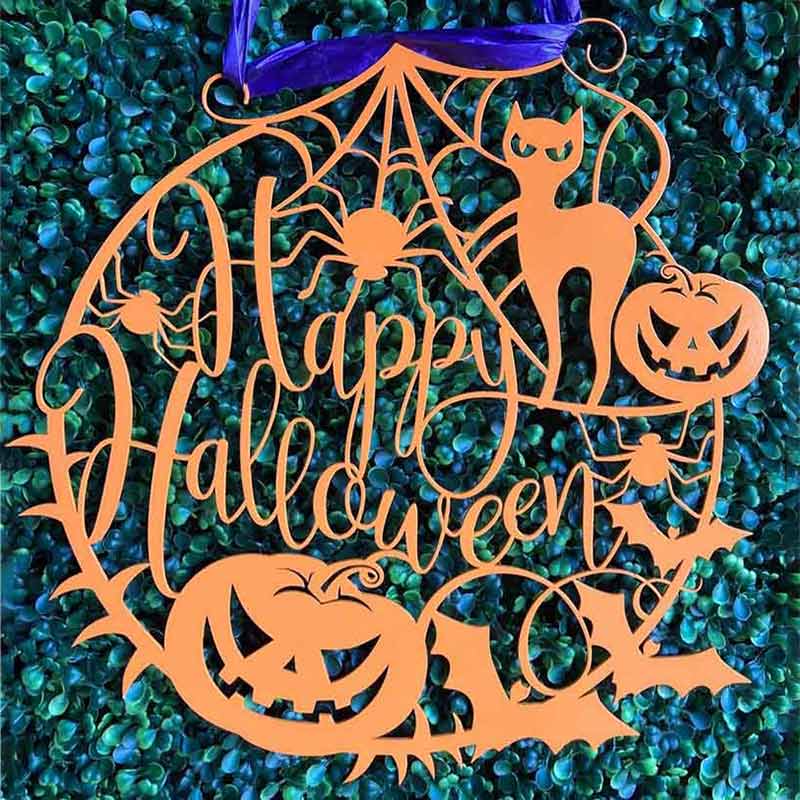 Halloween Door Hanger Spider Web Pumpkin Sign Decor