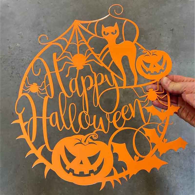 Halloween Door Hanger Spider Web Pumpkin Sign Decor
