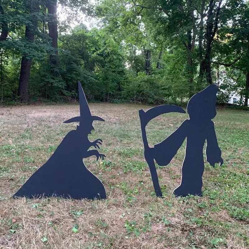 Halloween Silhouette Spooky Witch with Cats Yard Art