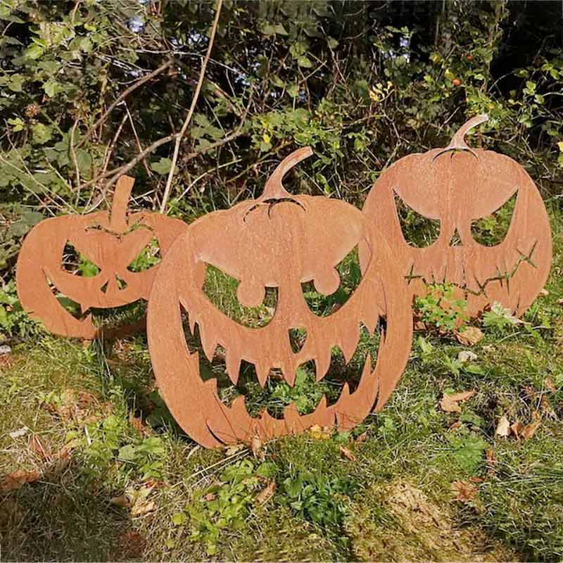 Happy Face Pumpkin Rusty Metal Garden Yard Sculpture