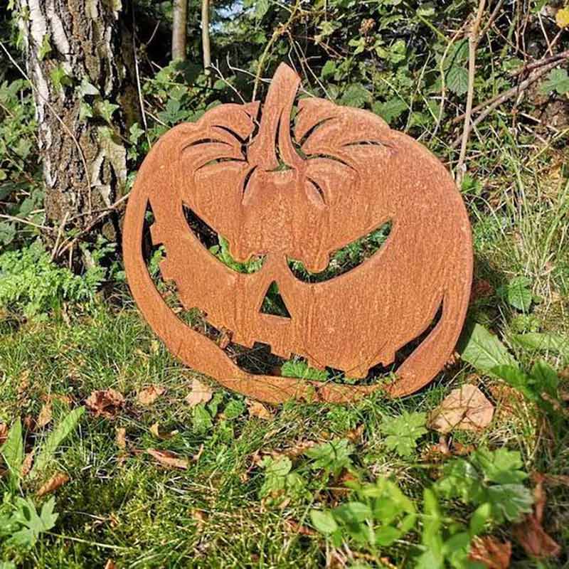Happy Face Pumpkin Rusty Metal Garden Yard Sculpture
