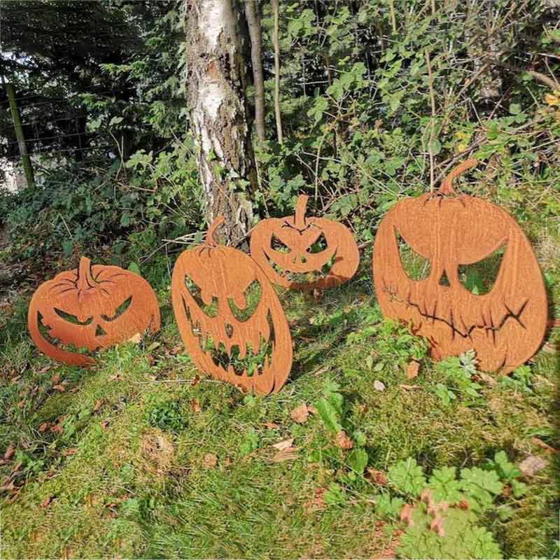 Happy Face Pumpkin Rusty Metal Garden Yard Sculpture