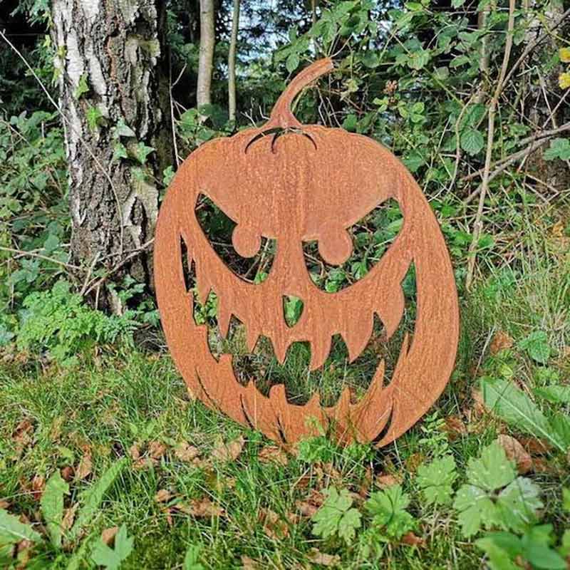 Happy Face Pumpkin Rusty Metal Garden Yard Sculpture