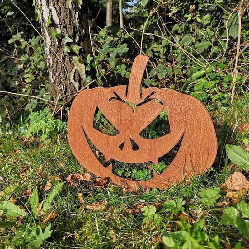 Happy Face Pumpkin Rusty Metal Garden Yard Sculpture