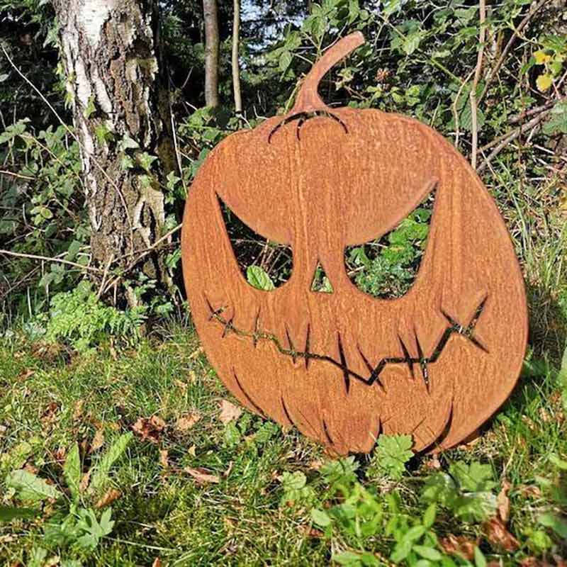 Happy Face Pumpkin Rusty Metal Garden Yard Sculpture