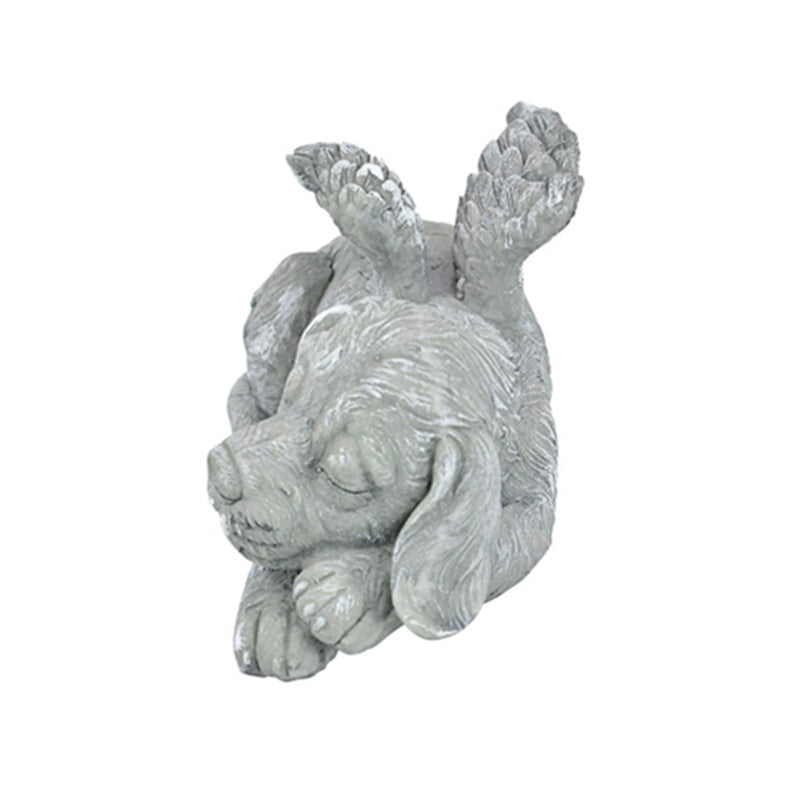 Cemetery Stone Peace Dog & Cat With Angel Wings Sculpture