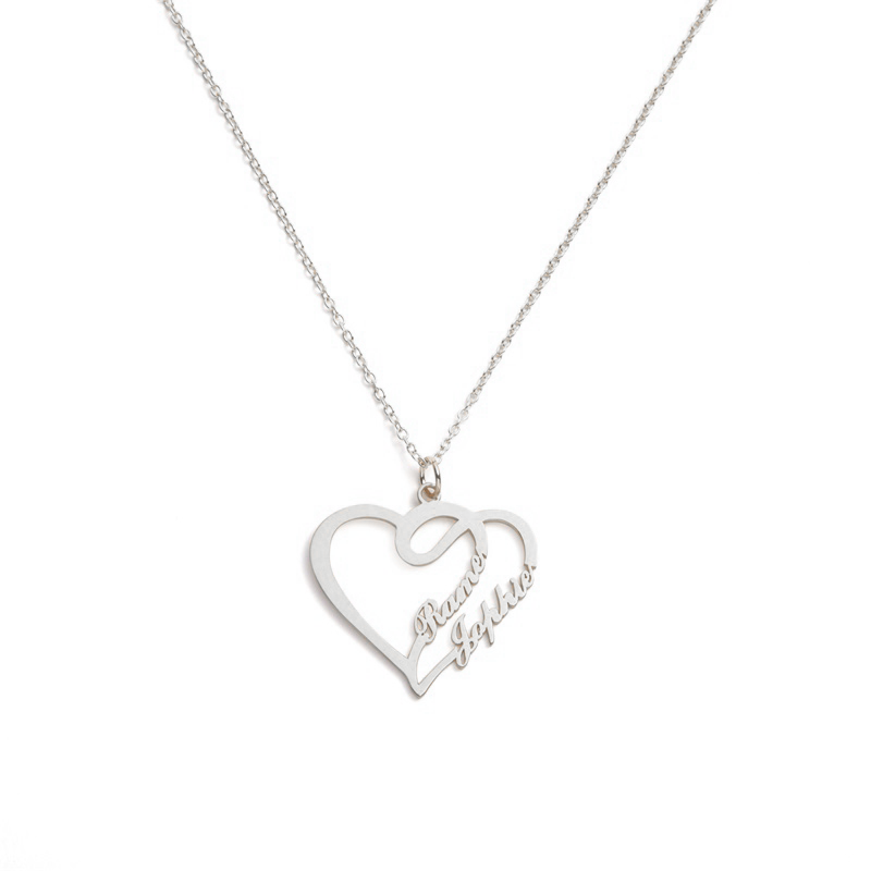 Custom Heart Necklace Personalized 2-Names Pendant
