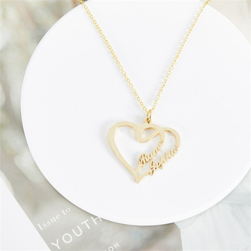 Custom Heart Necklace Personalized 2-Names Pendant