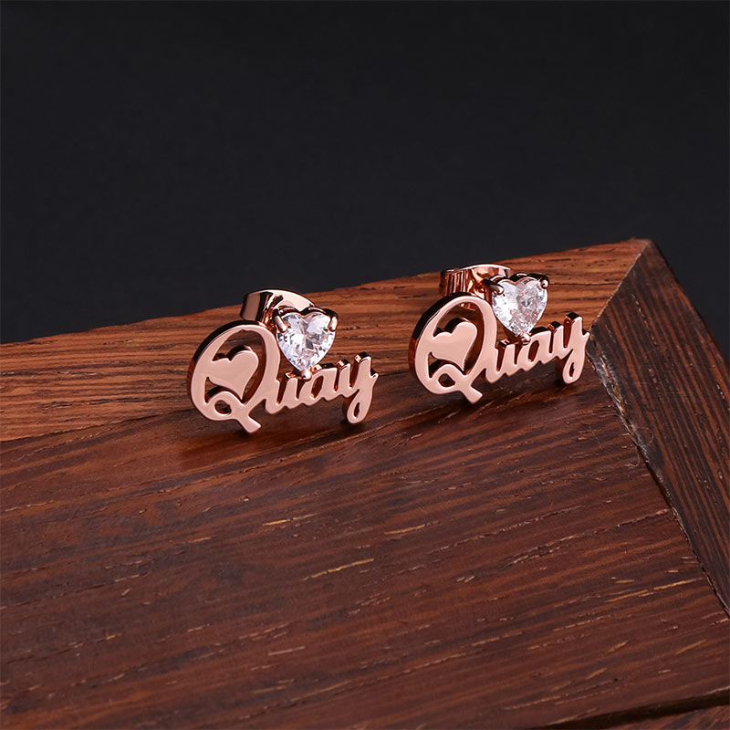 Customized Earrings Personalized Name Heart-Shaped Zircon Earrings