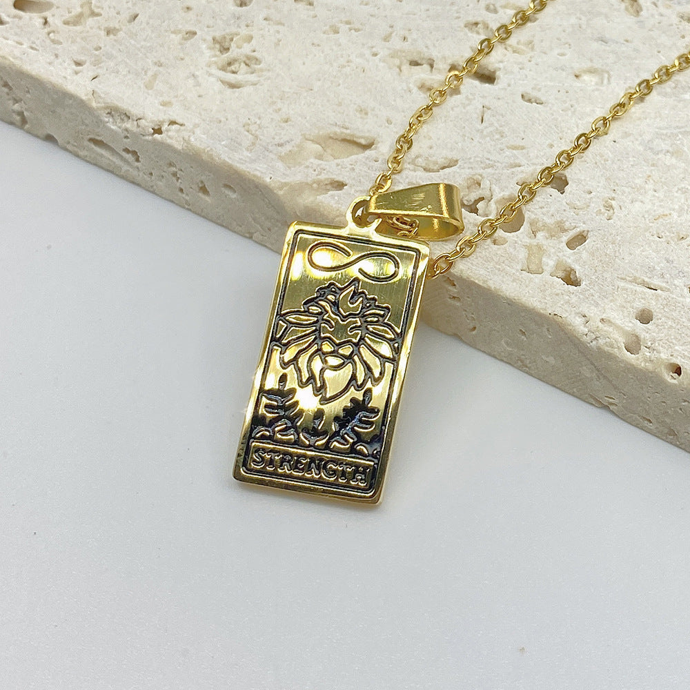 Titanium Steel Necklace with Painting Tarot Card Pendant