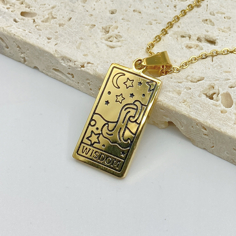 Titanium Steel Necklace with Painting Tarot Card Pendant