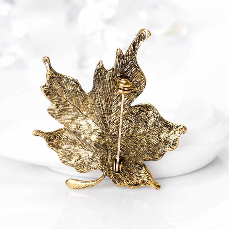 Leaf Brooch With Rainbow Rhinestone Maple Plant Corsage