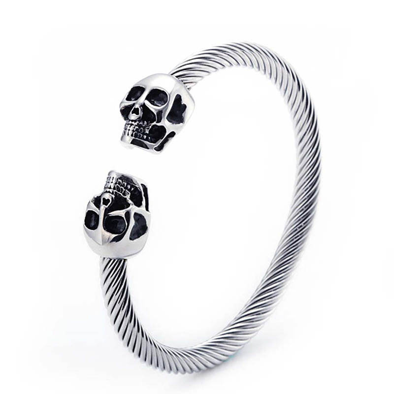 Luxury Skull Jewelry Gothic Double Skull Wire Bracelet