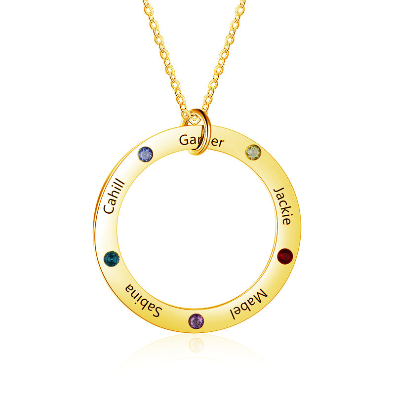 Necklace with Name on it Linked Circle Engraved 5 Names Birthstone Necklace