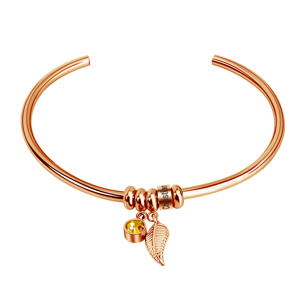Custom Names Bracelet with Birthstones Gold Beaded Bangle Charming Bracelet