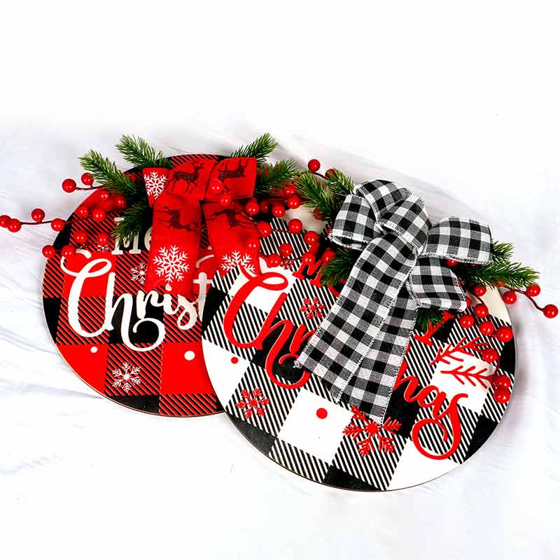 Merry Christmas Sign Wooden Wreath Bow Door Decor