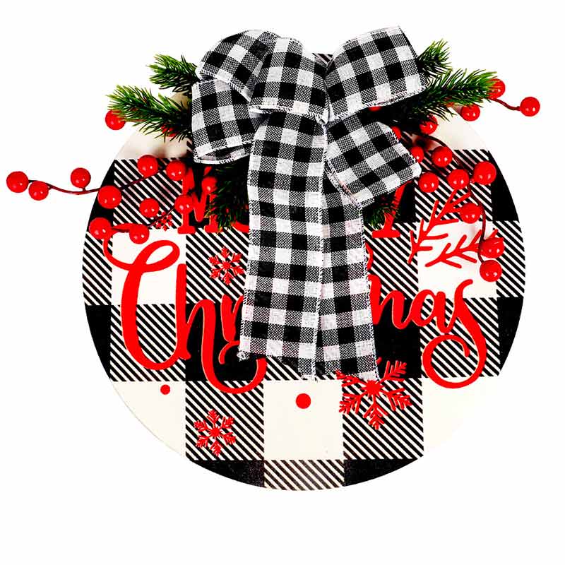 Merry Christmas Sign Wooden Wreath Bow Door Decor