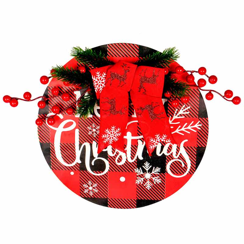 Merry Christmas Sign Wooden Wreath Bow Door Decor